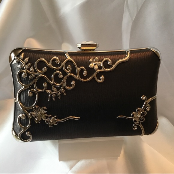 Fabulous Dark Grey Silver Scroll Detail Evening Bag - Picture 7 of 14
